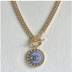 Vintage Chanel Charm Baby Blue Toggle Necklace
